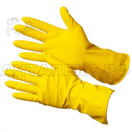Перчатки особопрочные Household Gloves  хозяйственные латексные с х/б напылением,желтые,240/12, XL